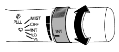 When the wiper switch is in the “INT” position, turn the dial to adjust the operating