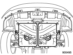 The front tie-down hooks are located between each of the front tires and the